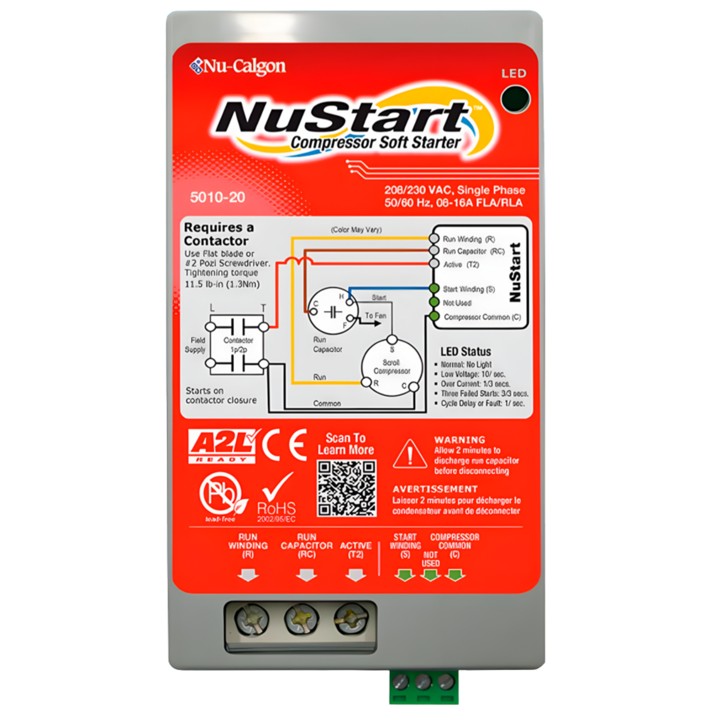 NUSTART COMPRESSOR SOFT STARTER, SINGLE PHASE, 208/230VAC, 08-16A FLA/RLA