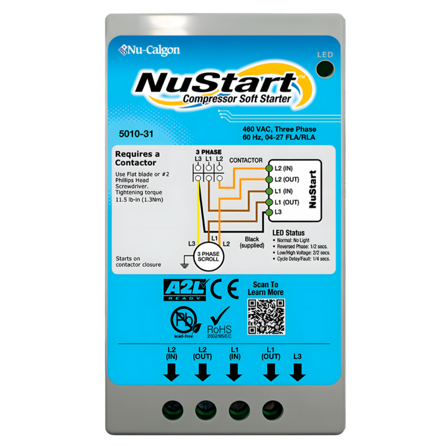 NUSTART COMPRESSOR SOFT STARTER, THREE PHASE, 460VAC, 04-27A FLA/RLA