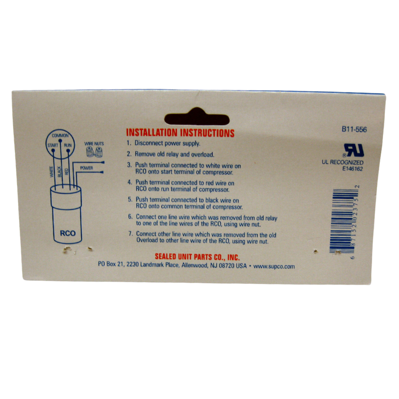 1/4 - 1/3 HP, 115 VAC - 3 IN 1 RELAY OVERLOAD START RUN CAPACITOR