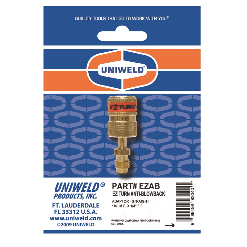 EZ TURN ANTI-BLOWBACK ADAPTER - STRAIGHT 1/4″ M.F. x 1/4″ F.F. - A&R Supply - Air Conditioning & Refrigeration Wholesaler - UNIWELD