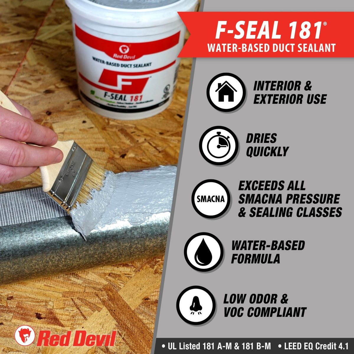 F-SEAL 181® Duct Sealant, Gray, 1-Gallon Tub - Air Conditioning & Refrigeration Wholesaler - RED DEVIL