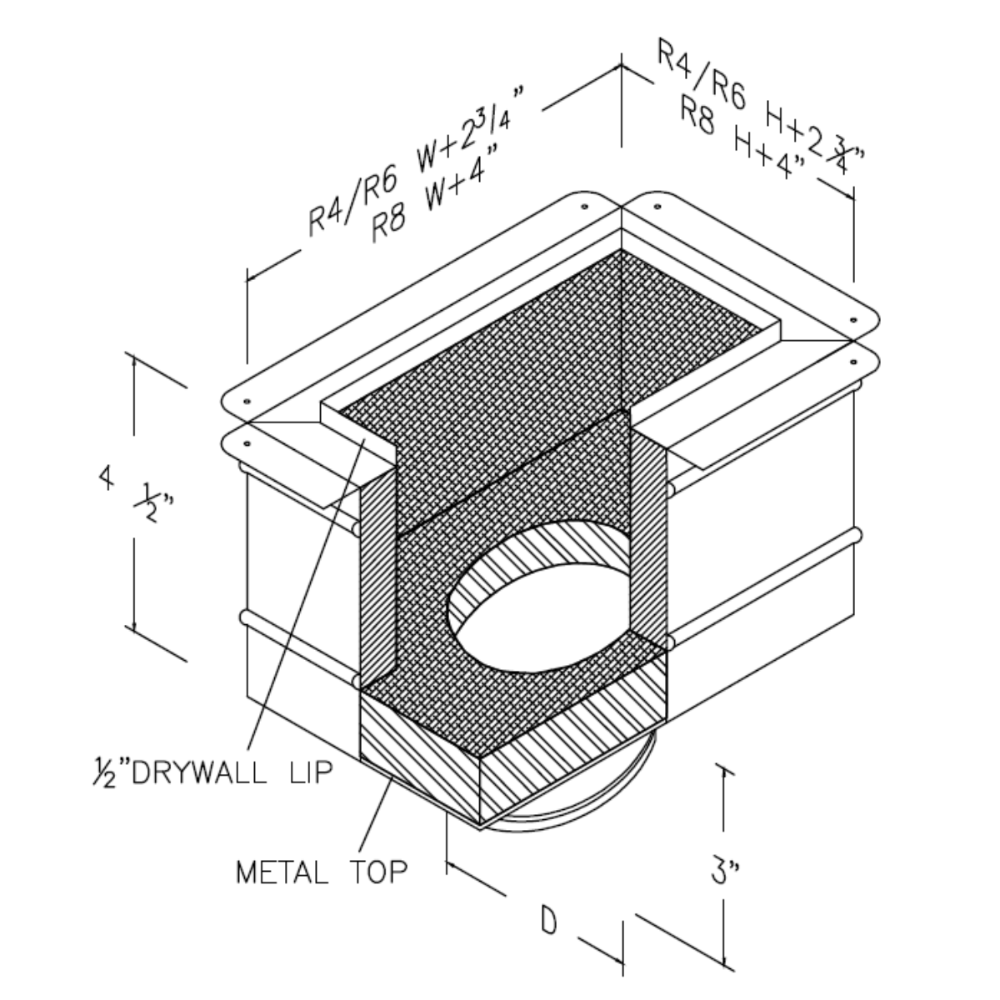METAL TOP REGISTER BOX WITH COLLAR - NO INSULATION