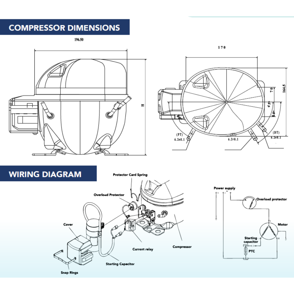 REFRIGERATION COMPRESSOR - R134A - 1/2 HP