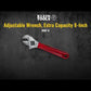 ADJUSTABLE WRENCH, EXTRA CAPACITY 8-INCH