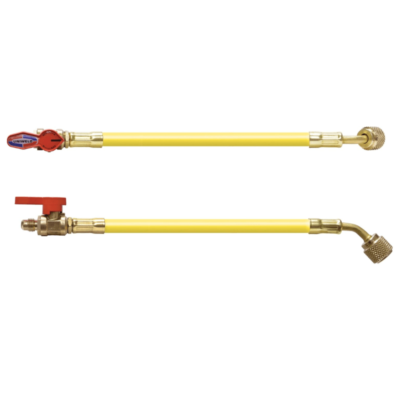 1/4" BALL VALVE - 6" HOSE YELLOW - A&R Supply - Air Conditioning & Refrigeration Wholesaler - UNIWELD