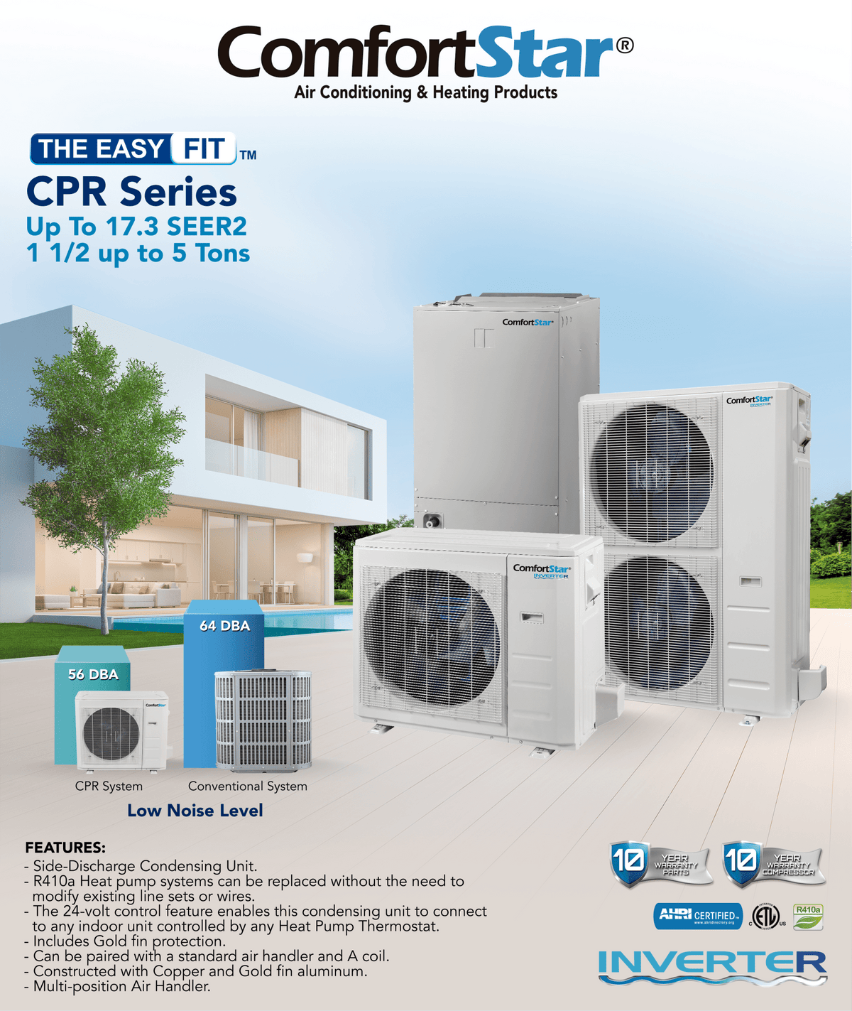36K CPR CONDENSING UNIT - HEAT PUMP SIDE DISCHARGE - 16.9 SEER2 - A&R Supply - Air Conditioning & Refrigeration Wholesaler - COMFORTSTAR