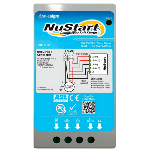 NUSTART COMPRESSOR SOFT STARTER, THREE PHASE, 208/230VAC, 04-28A FLA/RLA