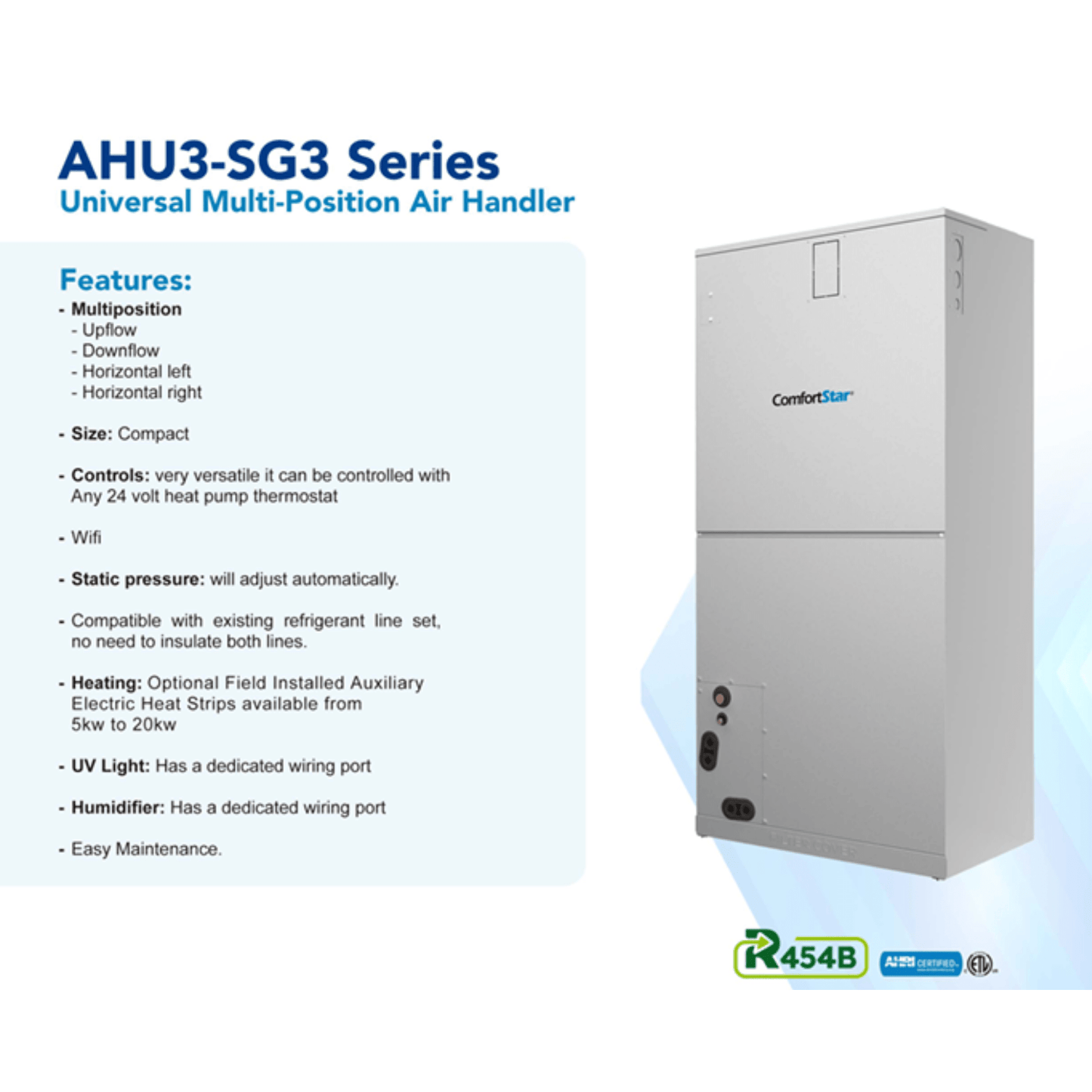 60K AHU3-SG3 MULTIPOSITION AIR HANDLER - UP TO 19 SEER2 - A&R Supply - Air Conditioning & Refrigeration Wholesaler - COMFORTSTAR