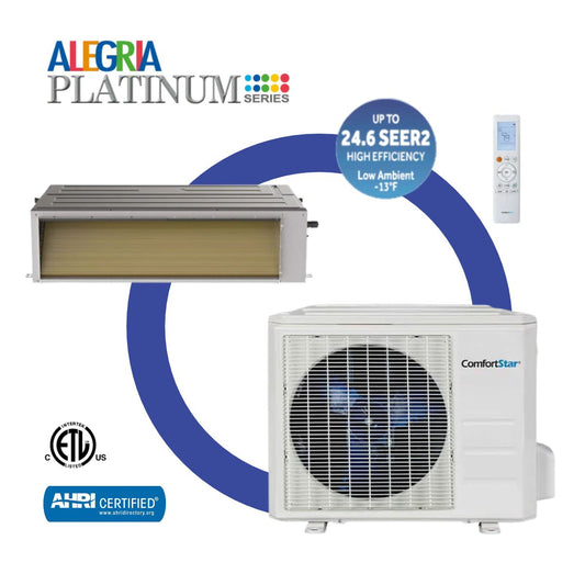 ComfortStar 12,000 BTU 208/230V R454B ceiling cassette heat pump system with CPAH3 indoor unit and CPP3 outdoor unit.
