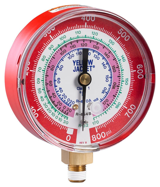 A2L MANIFOLD GAUGE - RED, 3-1/8" (80MM), R-32/454B/410A PSI F - A&R Supply - Air Conditioning & Refrigeration Wholesaler - YELLOW JACKET