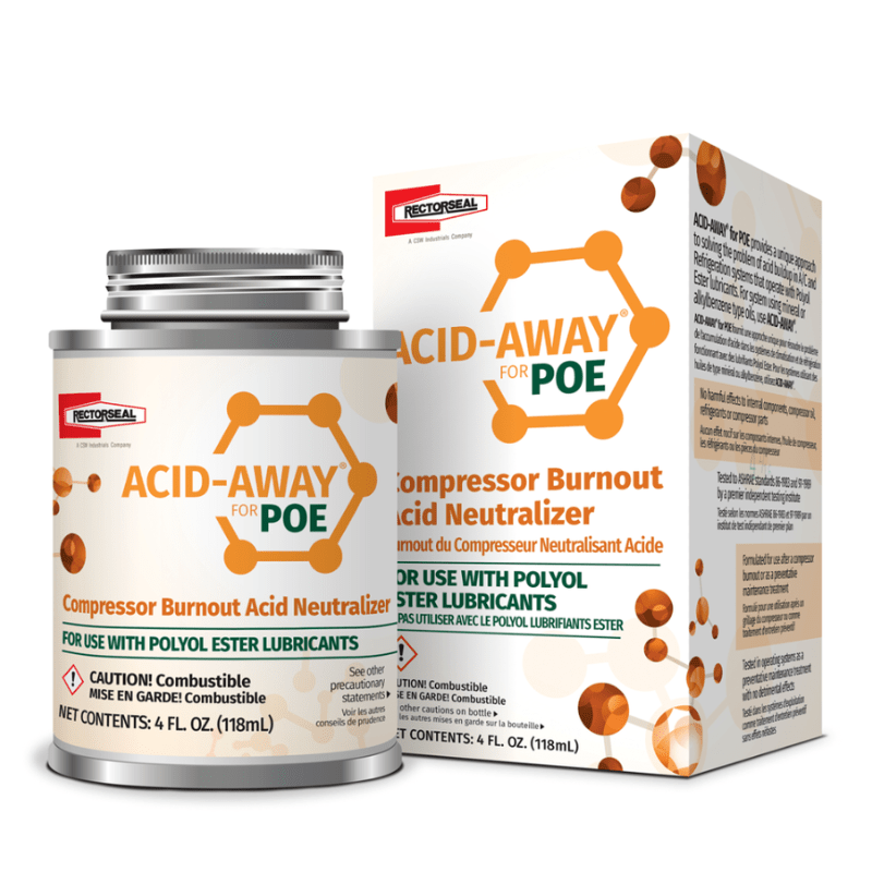 ACID-AWAY COMPRESSOR BURNOUT ACID NEUTRALIZER FOR POLYOL ESTER REFRIGERATION OILS (4 OZ) - A&R Supply - Air Conditioning & Refrigeration Wholesaler - RECTORSEAL