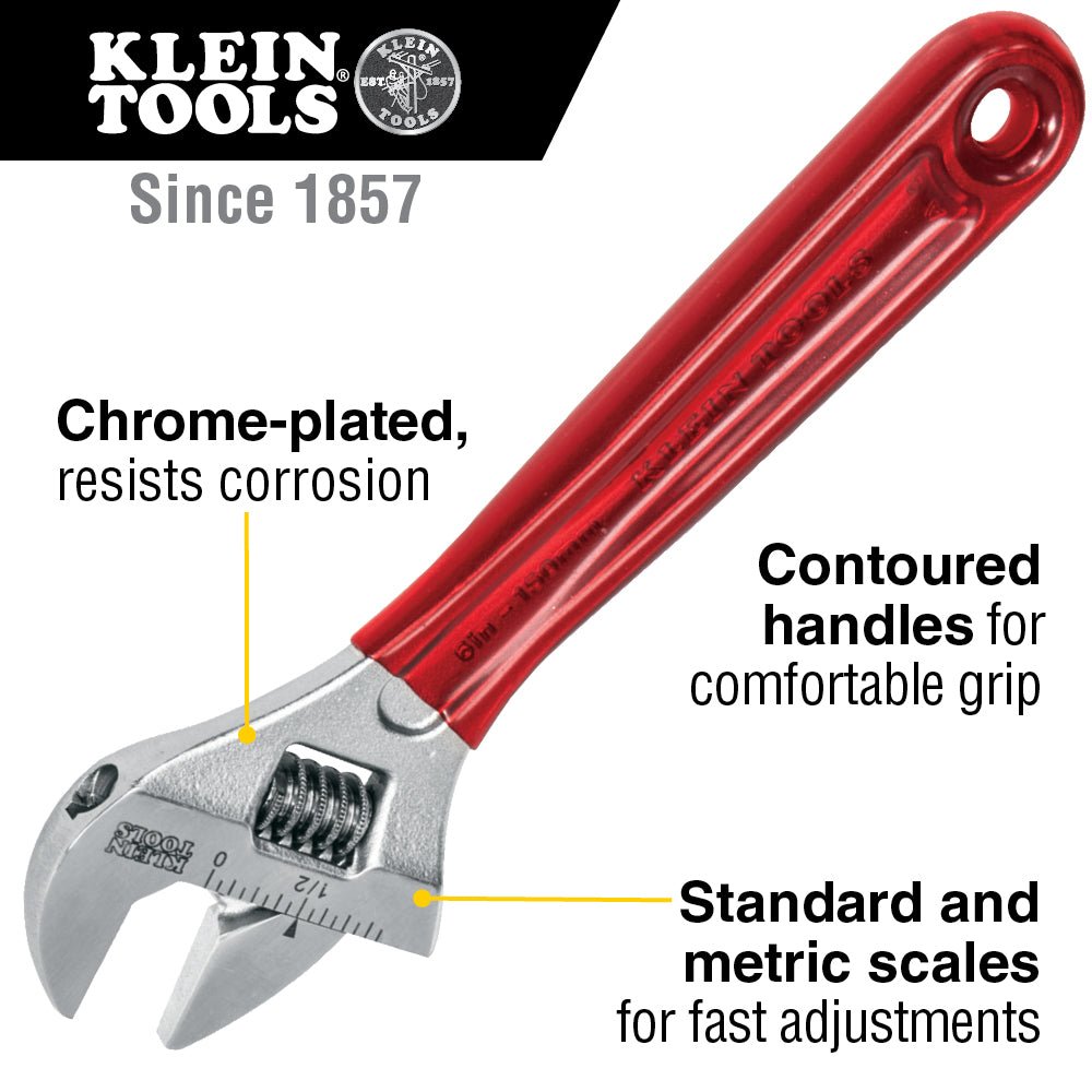 ADJUSTABLE WRENCH, 6-1/2" PLASTIC -DIP HANDLE - A&R Supply - Air Conditioning & Refrigeration Wholesaler - KLEIN TOOLS