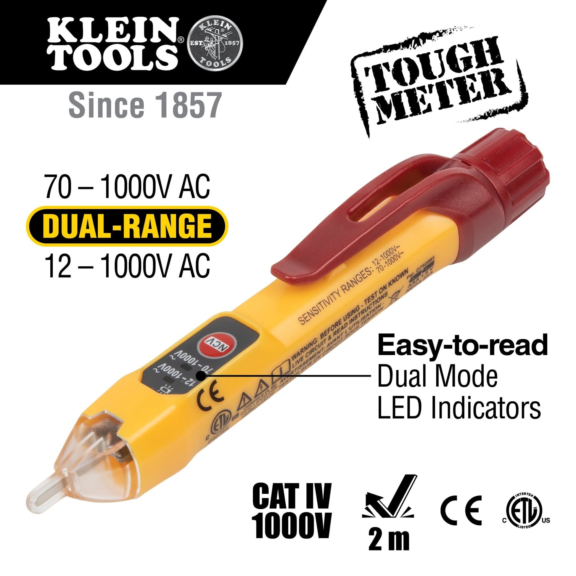DUAL RANGE NON-CONTACT VOLTAGE TESTER 12 - 1000V AC - A&R Supply - Air Conditioning & Refrigeration Wholesaler - KLEIN TOOLS