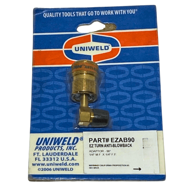 EZ TURN ANTI-BLOWBACK ADAPTER - 90° 1/4″ M.F. x 1/4″ F.F. - A&R Supply - Air Conditioning & Refrigeration Wholesaler - UNIWELD