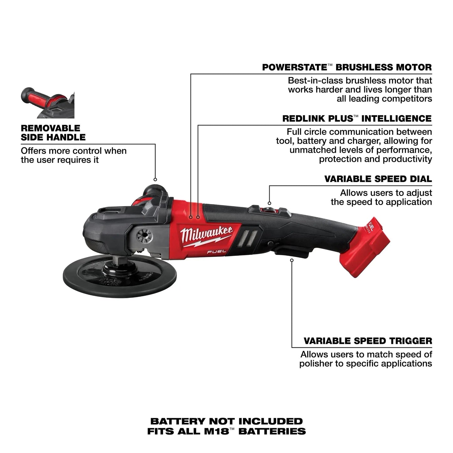 M18 FUEL™ 7” VARIABLE SPEED POLISHER (TOOL ONLY) - A&R Supply - Air Conditioning & Refrigeration Wholesaler - MILWAUKEE
