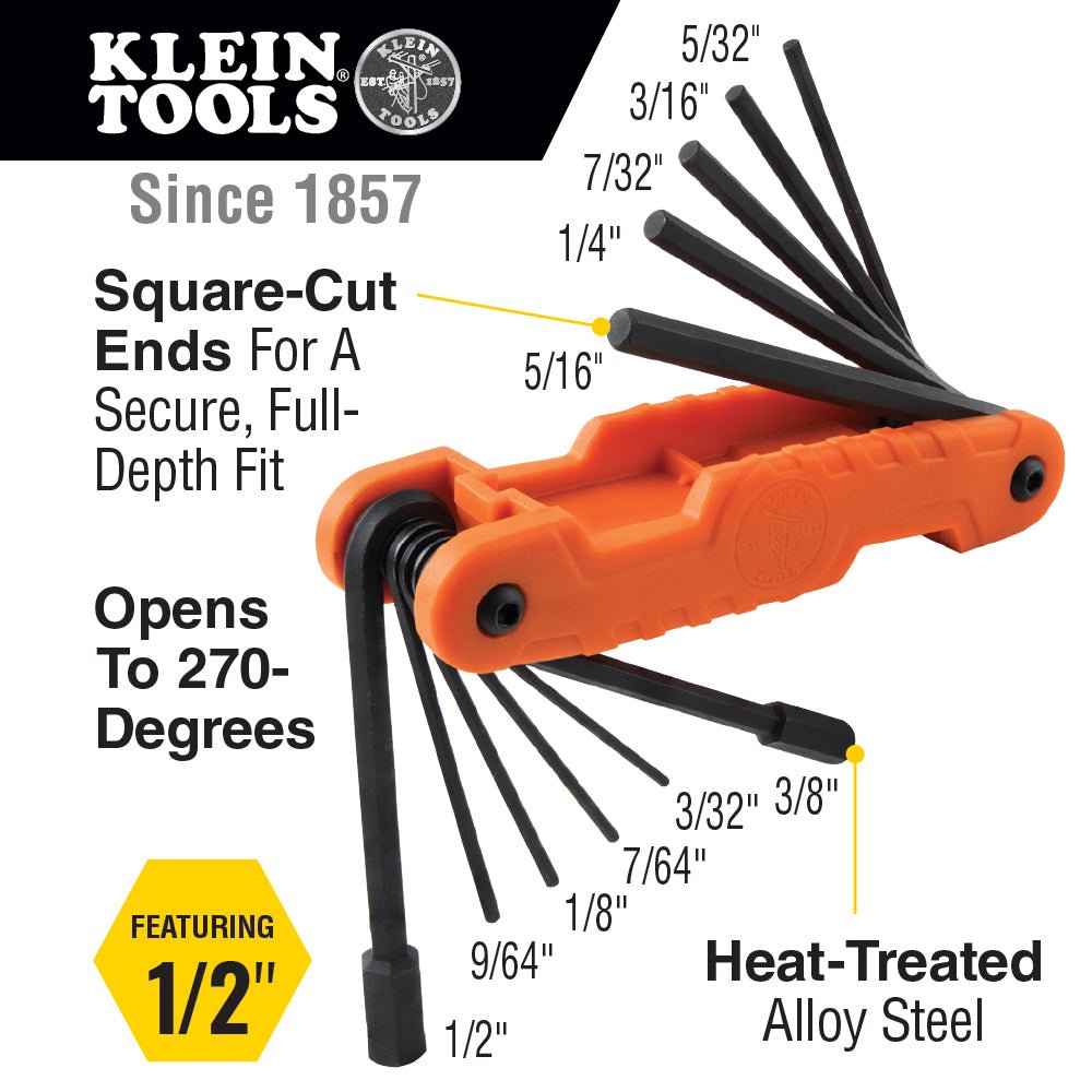 PRO FOLDING HEX KEY SET (70550) - A&R Supply - Air Conditioning & Refrigeration Wholesaler - KLEIN TOOLS