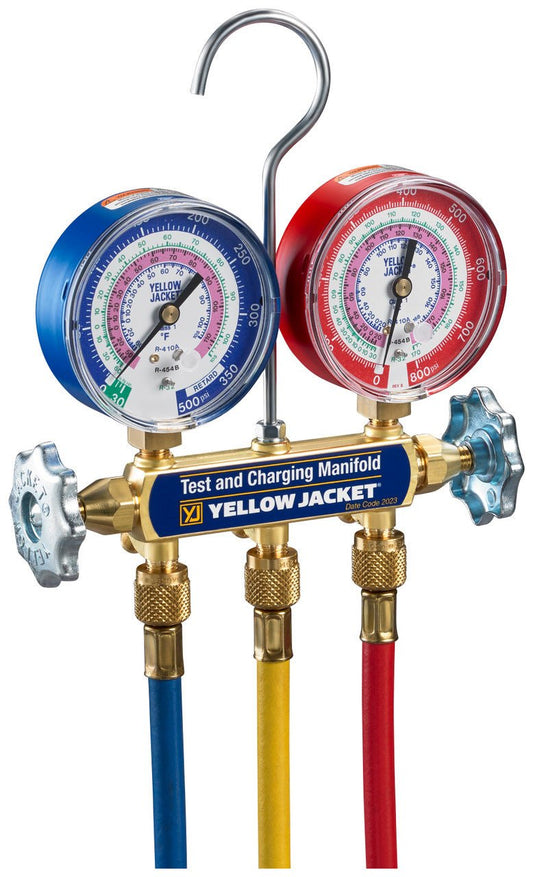 SERIES 41 MANIFOLD WITH 3-1/8-INCH GAUGES AND (3) PLUS II 60-INCH HOSES - A2L COMPATIBLE - A&R Supply - Air Conditioning & Refrigeration Wholesaler - YELLOW JACKET