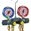 TITAN® A2L 4-VALVE MANIFOLD WITH PLUS II™ 1/4″ BALL VALVE HOSES & 3/8″ VACUUM/CHARGING HOSE, R-32/454B/410A - A&R Supply - Air Conditioning & Refrigeration Wholesaler - YELLOW JACKET