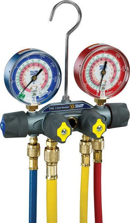 TITAN® MANIFOLD WITH 60″ PLUS II™ RYB AND 3/8″ X 45°, R/B GAUGES, PSI, R22/404A/410A °F - A&R Supply - Air Conditioning & Refrigeration Wholesaler - YELLOW JACKET