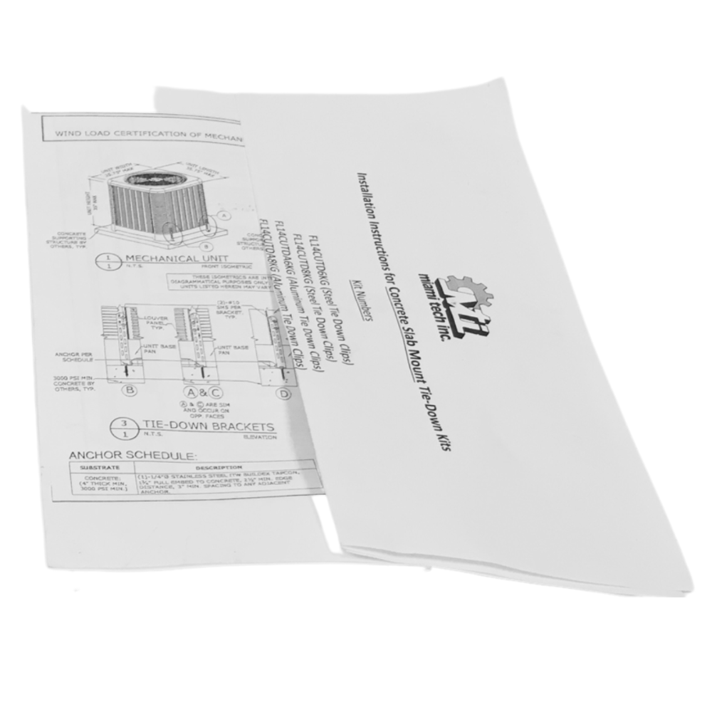 CONDENSING UNIT TIE-DOWN KIT - (4) GALV STEEL CUTD6 (4) TAPCON  (16) #10 SCREWS (6" x 1")