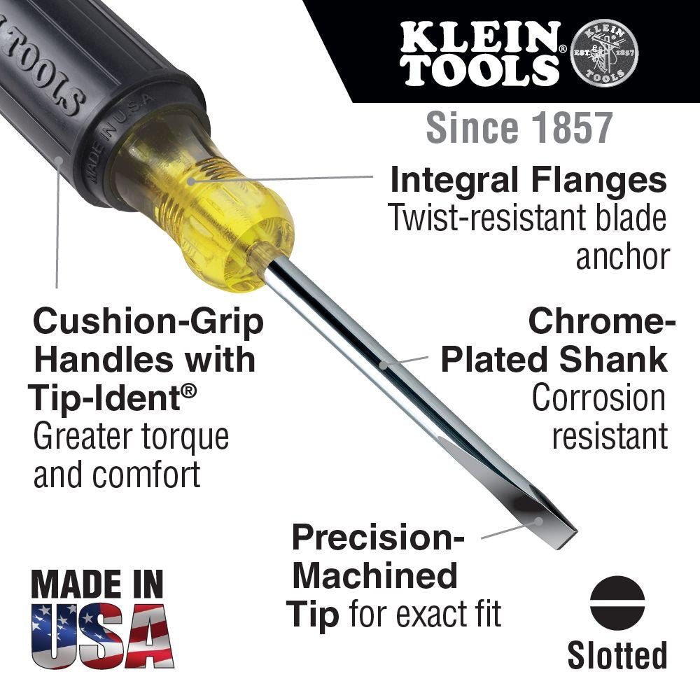 3/16-INCH CABINET TIP SCREWDRIVER 6-INCH - A&R Supply - Air Conditioning & Refrigeration Wholesaler - KLEIN TOOLS