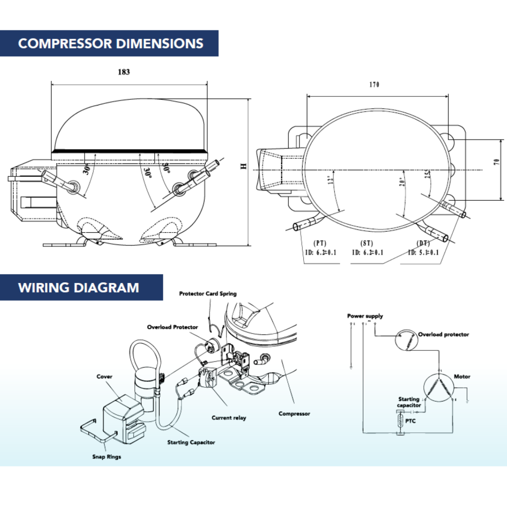 REFRIGERATION COMPRESSOR - R134A - 1/4 HP