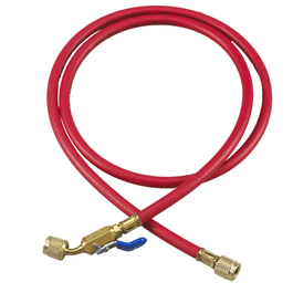 72" CHARGING HOSE WITH COMPACT BALL VALVE END - LOW LOSS: 1/4 IN FEMALE CONNECTION SIZE, 0° ANGLE - RED - A&R Supply - Air Conditioning & Refrigeration Wholesaler - YELLOW JACKET