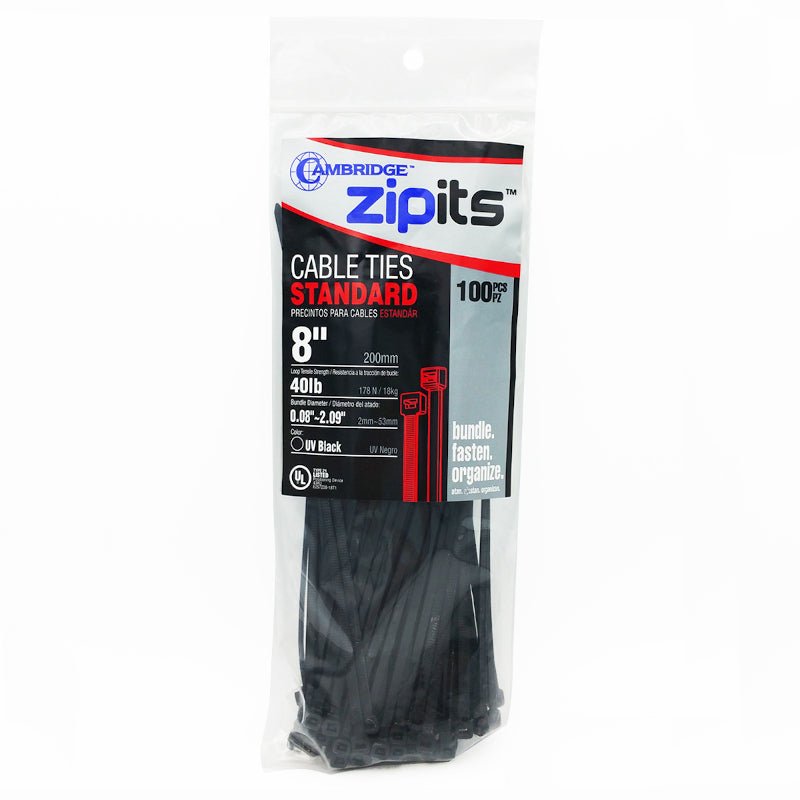 8" UV BLACK ELECTRICAL TIE - 100 PCS - A&R Supply - Air Conditioning & Refrigeration Wholesaler - CAMBRIDGE RESOURCES