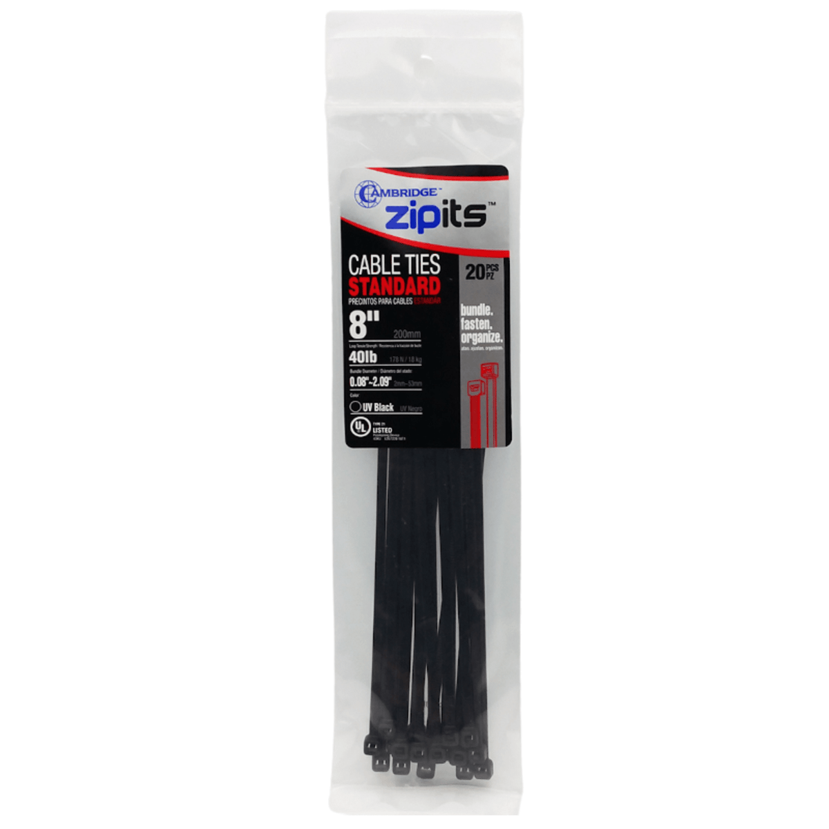 8" UV BLACK ELECTRICAL TIE - 20 PCS - A&R Supply - Air Conditioning & Refrigeration Wholesaler - CAMBRIDGE RESOURCES