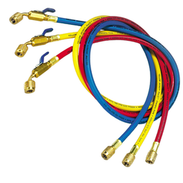 96" CHARGING HOSE WITH COMPACT BALL VALVE END - LOW LOSS: 1/4 IN FEMALE CONNECTION SIZE, 0° ANGLE - YBR - A&R Supply - Air Conditioning & Refrigeration Wholesaler - YELLOW JACKET