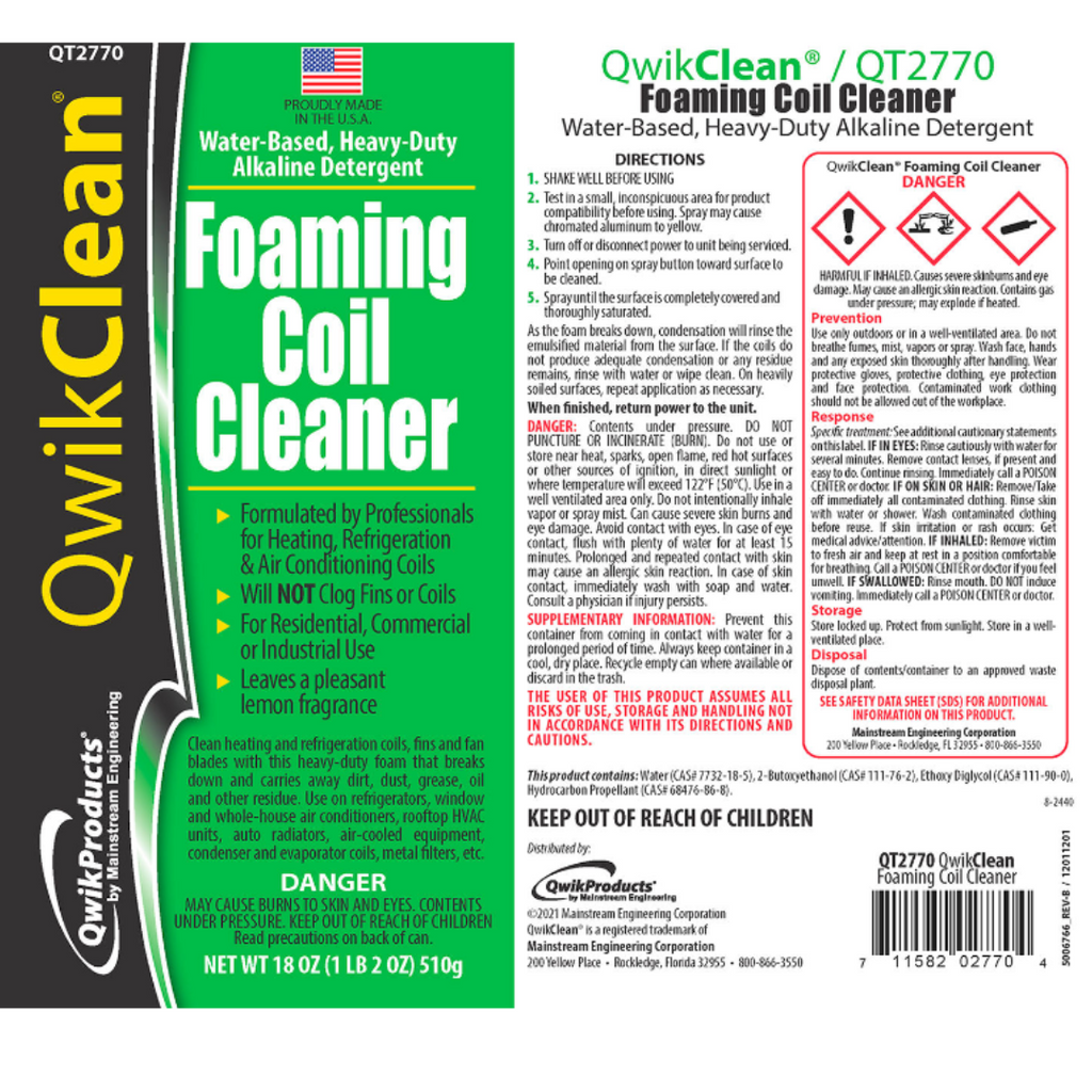 QWIK CLEAN FOAMING COIL CLEANER - 18OZ. CAN – A&R Supply - Air Conditioning  & Refrigeration Wholesaler
