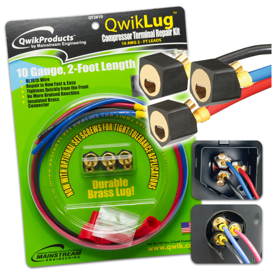 QWIKLUG COMPRESSOR TERMINAL REPAIR KIT - 3 TERMINAL REPAIR LUGS - 10AWG WITH 2' LEADS AND NUT CONNECTION