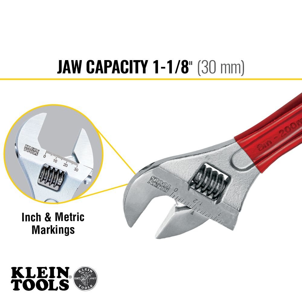 ADJUSTABLE WRENCH, EXTRA CAPACITY 8-INCH - A&R Supply - Air Conditioning & Refrigeration Wholesaler - KLEIN TOOLS