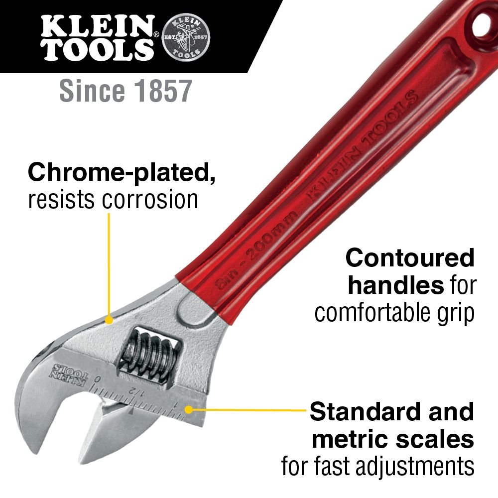 ADJUSTABLE WRENCH, EXTRA CAPACITY 8-INCH - A&R Supply - Air Conditioning & Refrigeration Wholesaler - KLEIN TOOLS