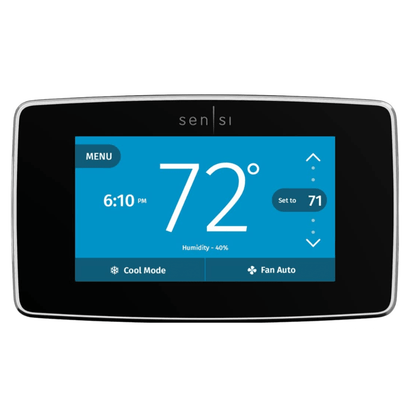BLACK SENSI TOUCHSCREEN WI-FI SMART PROGRAMMABLE THERMOSTAT FOR SMART HOME - A&R Supply - Air Conditioning & Refrigeration Wholesaler - EMERSON