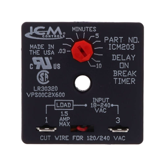 DELAY ON BREAK TIMER - 18-240 VAC - ADJUST 3-10MIN DELAY - A&R Supply - Air Conditioning & Refrigeration Wholesaler - ICM