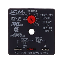 DELAY ON BREAK TIMER - 18-240 VAC - ADJUST 3-10MIN DELAY - A&R Supply - Air Conditioning & Refrigeration Wholesaler - ICM
