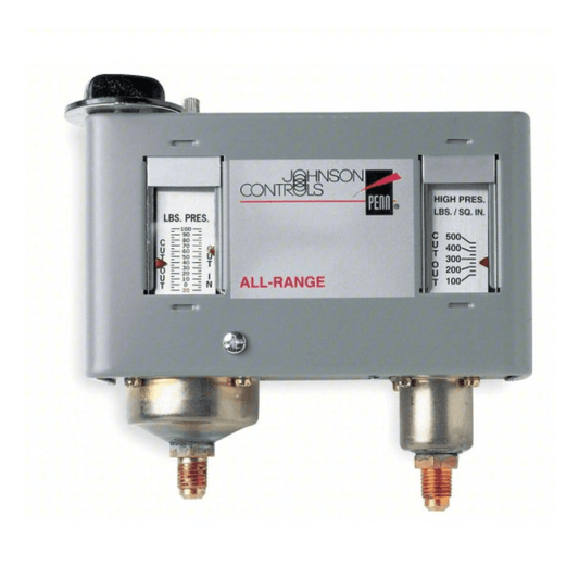 DUAL PRESSURE CONTROL: SPST, 20 IN HG TO 100, 100 TO 500, 7 TO 50 - MANUAL RESET HS - A&R Supply - Air Conditioning & Refrigeration Wholesaler - JOHNSON CONTROLS