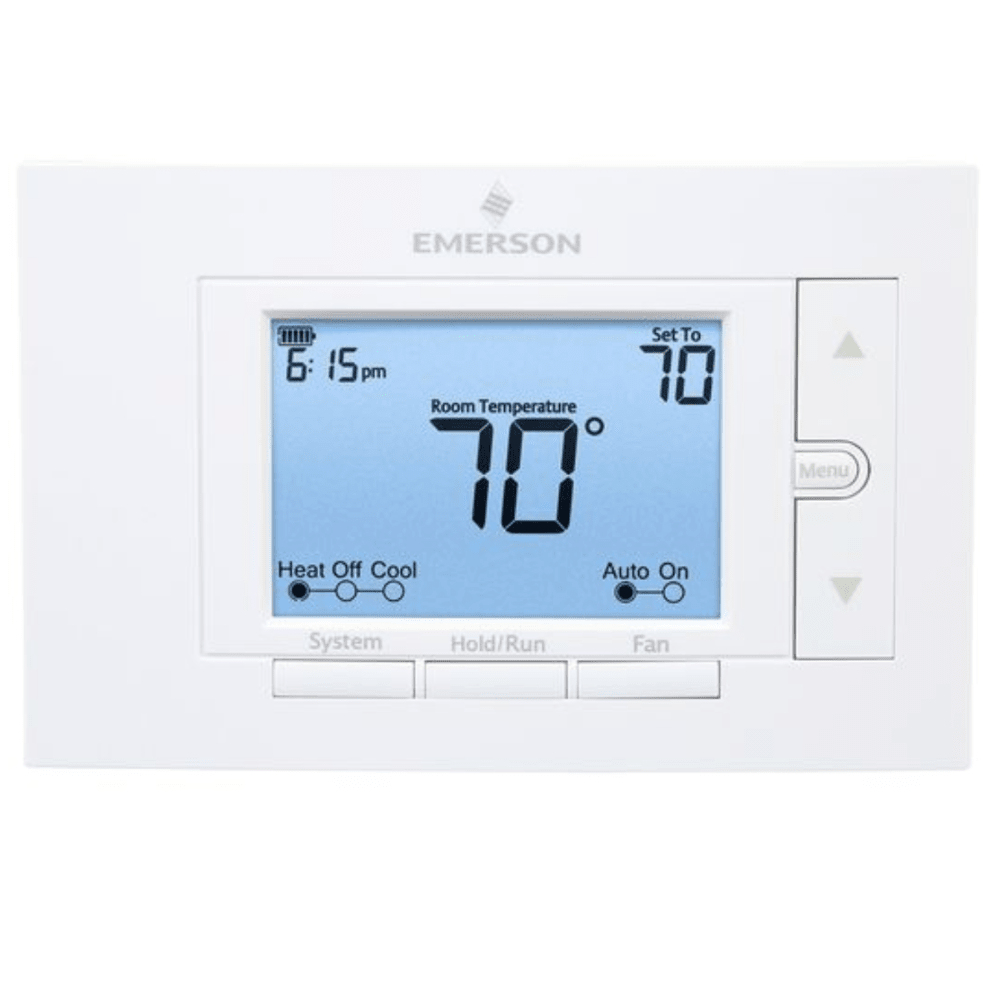DUAL STAGE 5" DISPLAY CONVENTIONAL 7-DAY PROGRAMMABLE THERMOSTAT 2 HEAT/2 COOL - A&R Supply - Air Conditioning & Refrigeration Wholesaler - EMERSON