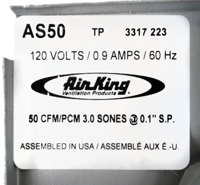 EXHAUST FAN - MOTOR, BLOWER ASSEMBLY & GRILL - ONLY AS50 - A&R Supply - Air Conditioning & Refrigeration Wholesaler - AIR KING