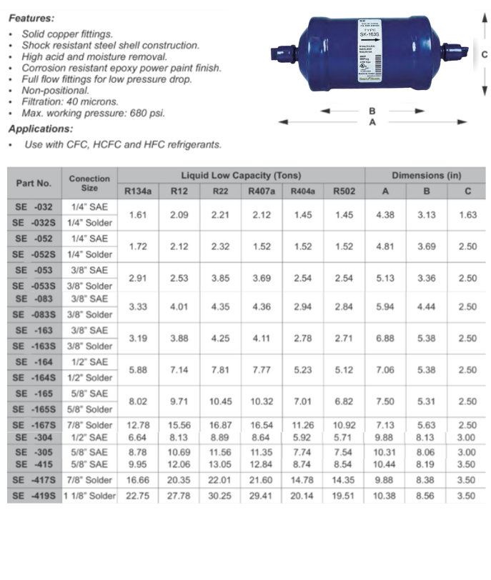 LIQUID LINE FILTER DRIERS