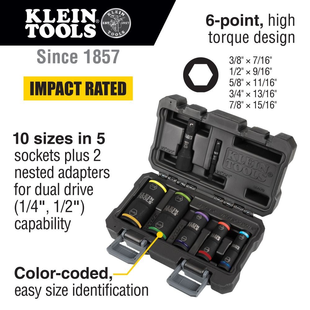 FLIP IMPACT SOCKET SET - 7-PIECE - A&R Supply - Air Conditioning & Refrigeration Wholesaler - KLEIN TOOLS