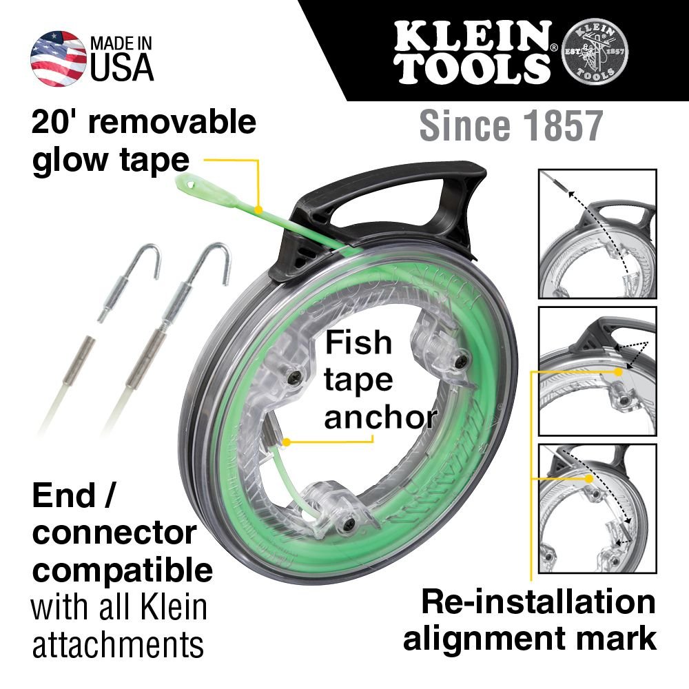 GLOW IN THE DARK FISH TAPE, 20-FOOT - A&R Supply - Air Conditioning & Refrigeration Wholesaler - KLEIN TOOLS