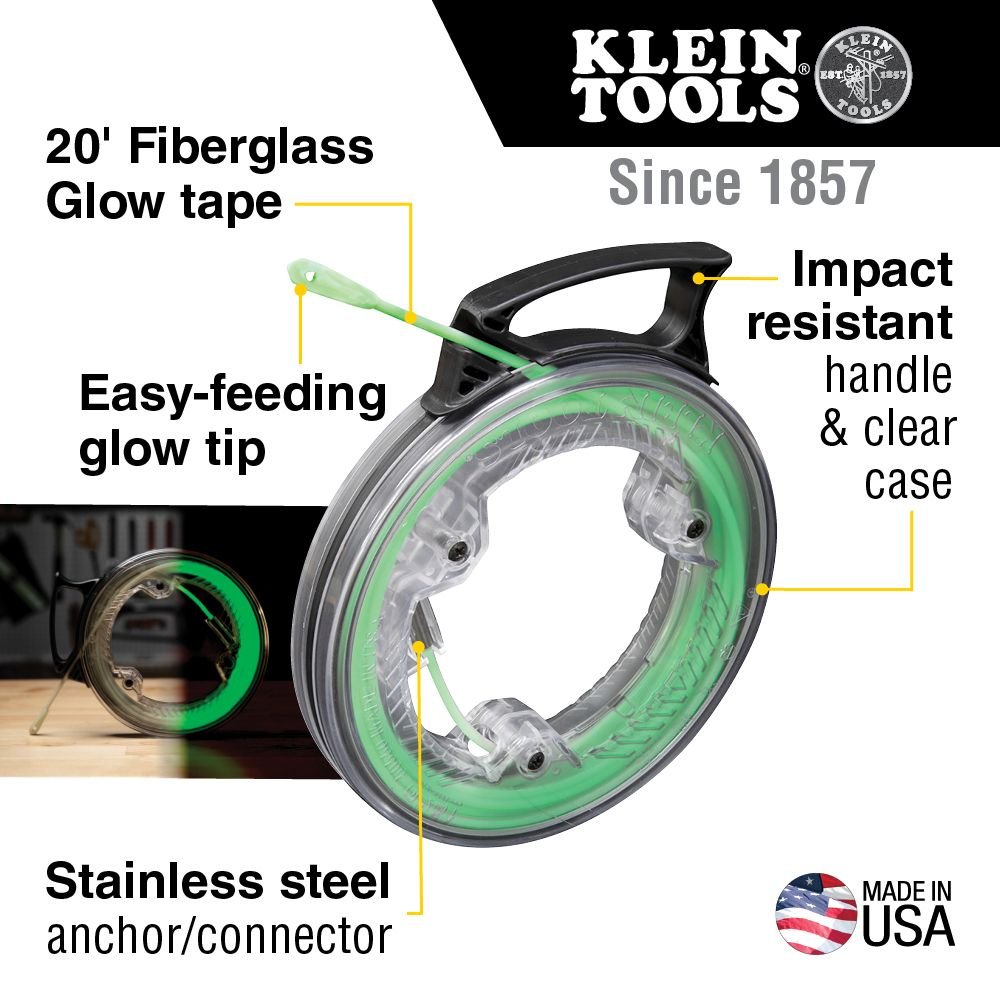 GLOW IN THE DARK FISH TAPE, 20-FOOT - A&R Supply - Air Conditioning & Refrigeration Wholesaler - KLEIN TOOLS