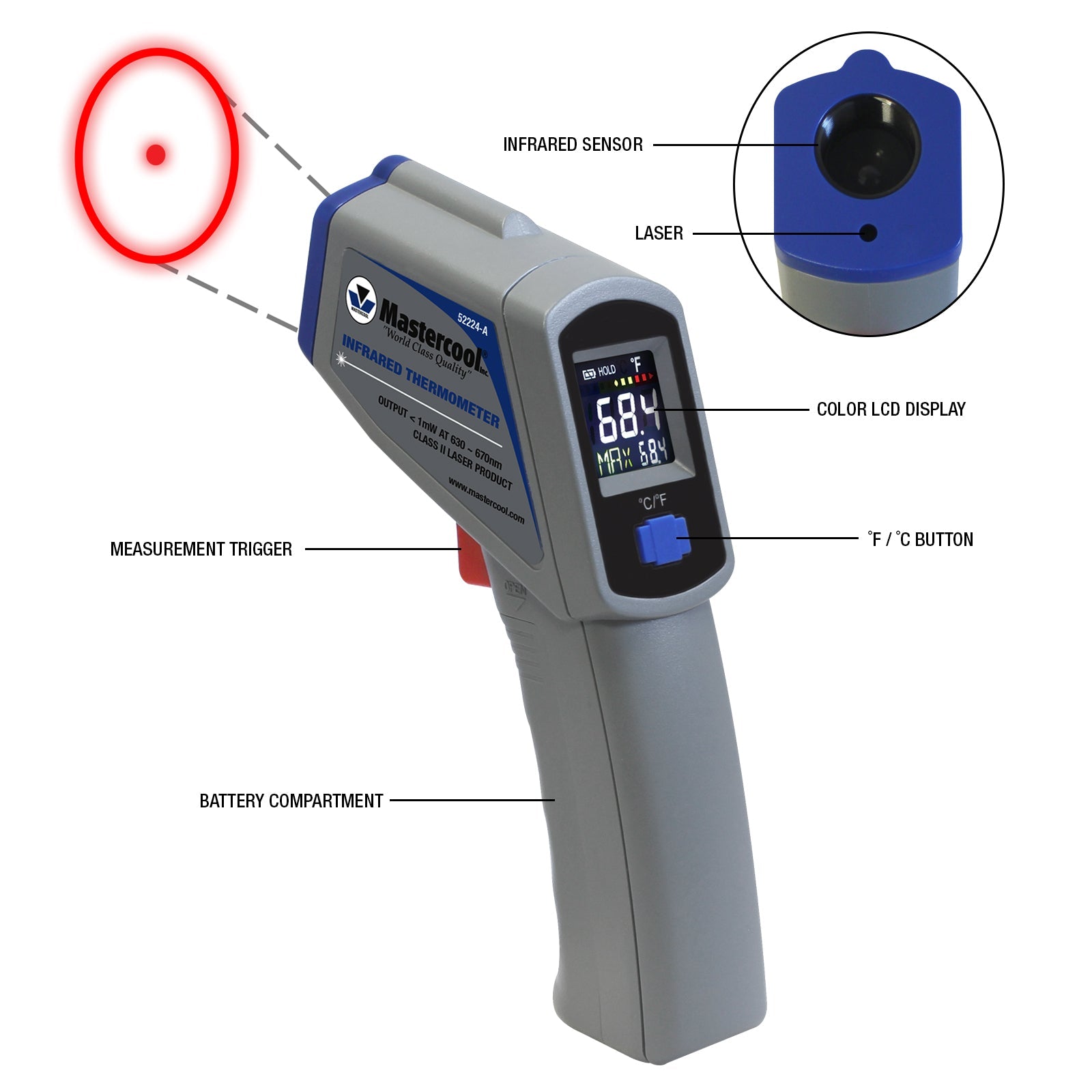 INFRARED THERMOMETER WITH LASER - A&R Supply - Air Conditioning & Refrigeration Wholesaler - MASTERCOOL