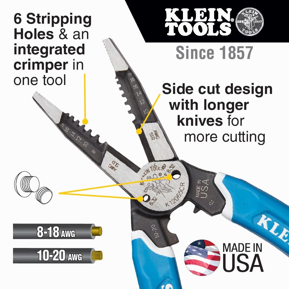 KLEIN-KURVE® HEAVY-DUTY WIRE STRIPPER / CUTTER / CRIMPER MULTI TOOL - 8-20 AWG - A&R Supply - Air Conditioning & Refrigeration Wholesaler - KLEIN TOOLS