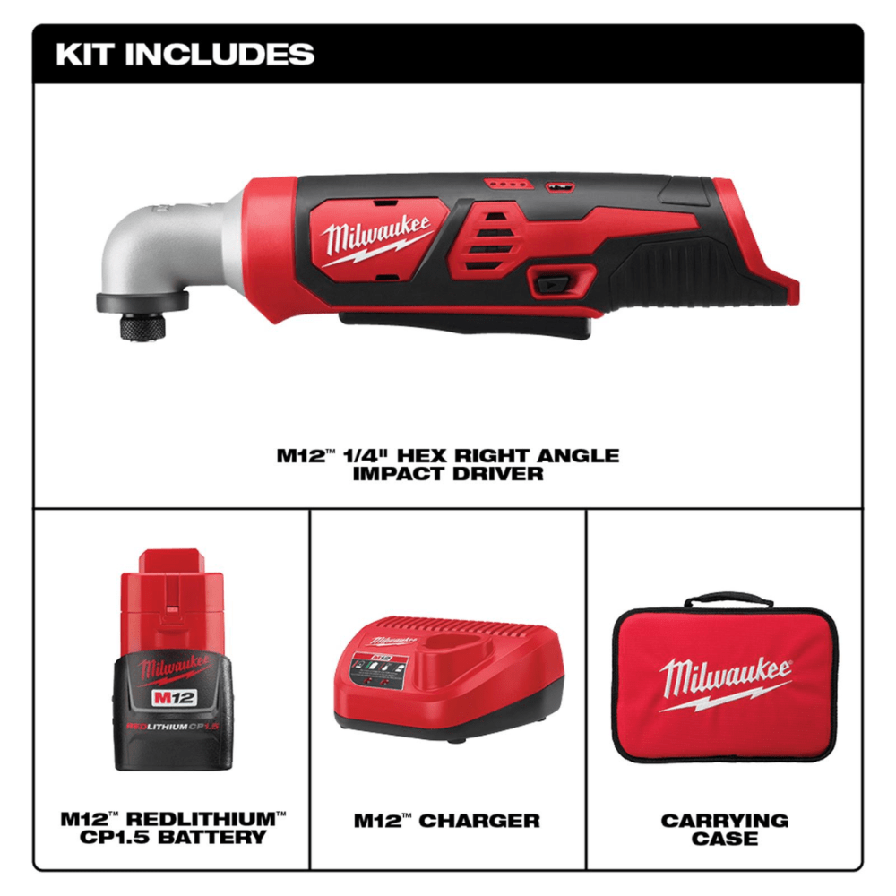 M12™ 1/4" HEX RIGHT ANGLE IMPACT DRIVER KIT - A&R Supply - Air Conditioning & Refrigeration Wholesaler - MILWAUKEE