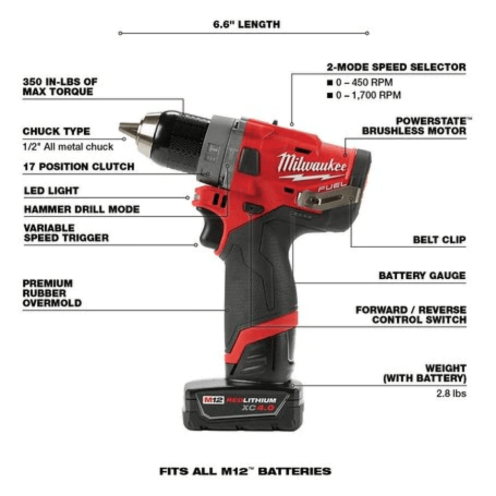 M12 FUEL™ 1/2 IN. CORDLESS HAMMER DRILL KIT - A&R Supply - Air Conditioning & Refrigeration Wholesaler - MILWAUKEE