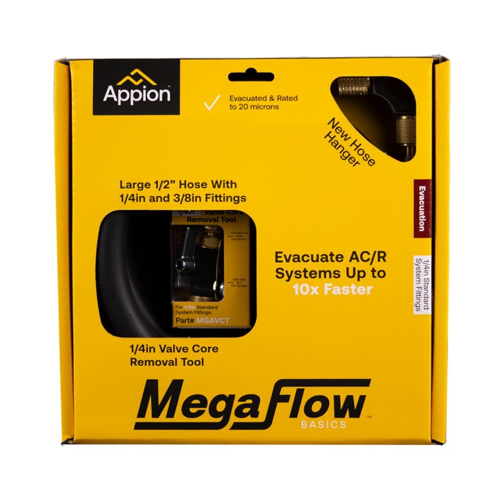 MEGAFLOW BASICS 1/2" HOSE EVACUATION KIT WITH 1/4" VALVE CORE TOOL - A&R Supply - Air Conditioning & Refrigeration Wholesaler - APPION