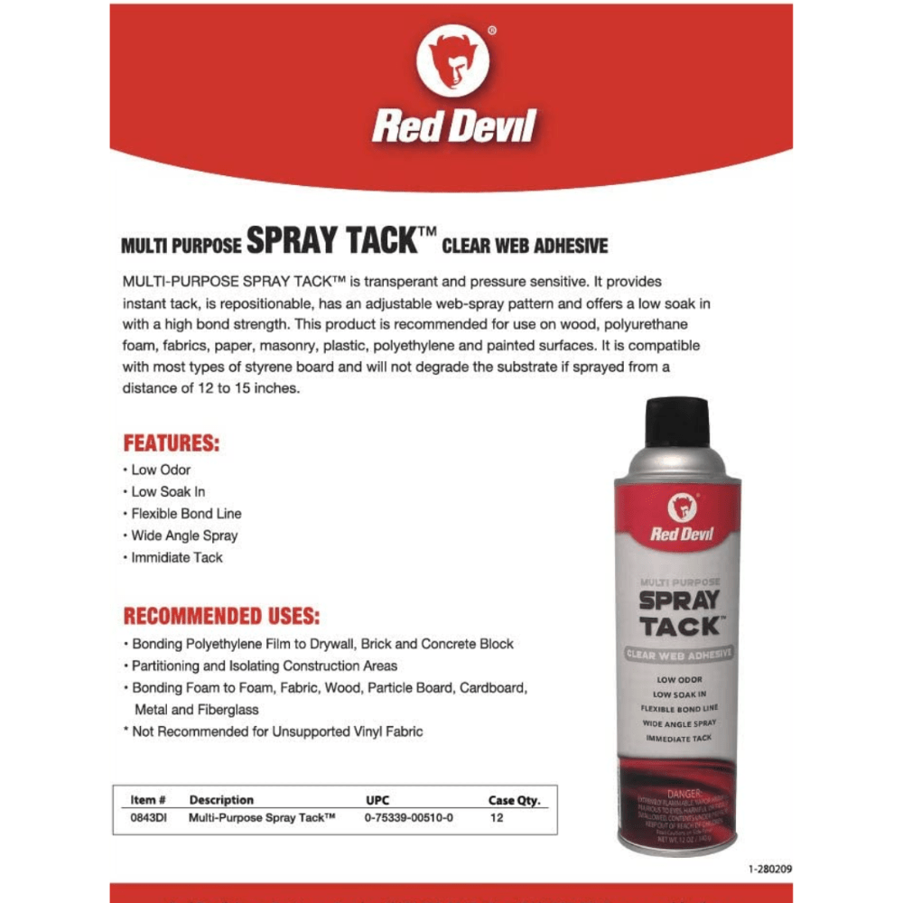 MULTI PURPOSE SPRAY ADHESIVE 12 OZ - CLEAR - A&R Supply - Air Conditioning & Refrigeration Wholesaler - RED DEVIL